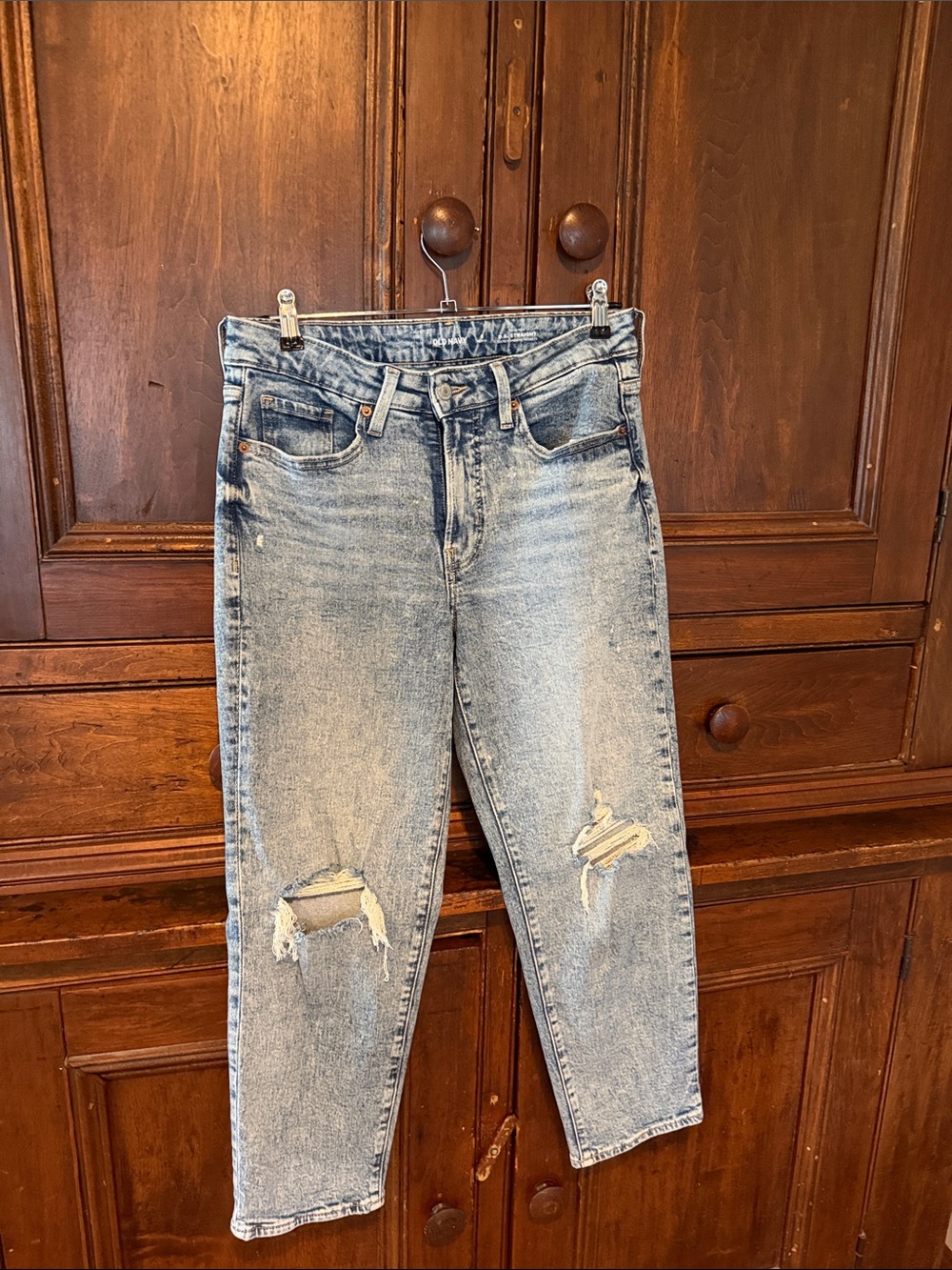 Old Navy Light Blue OG Straight Leg Women's Jeans with Knee Rips